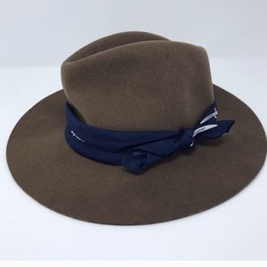 Rag & Bone dark green fedora with sword scarf